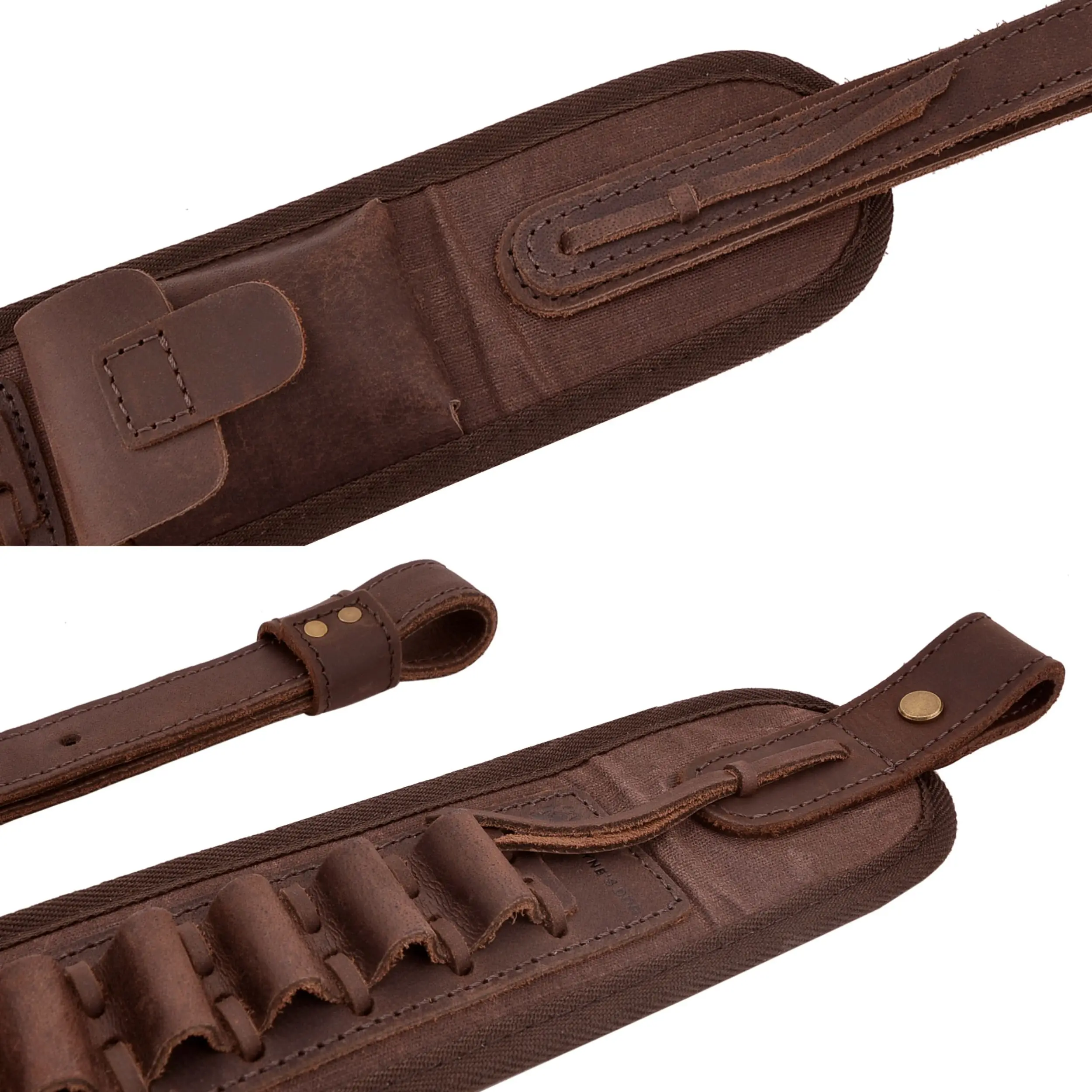 Canvas Leather Ammo Shell Slots Holder Sling Padded Hunting Strap for .308 .30/06 .45-70 .22 12GA 16GA 20GA  .30/30 .357 .38