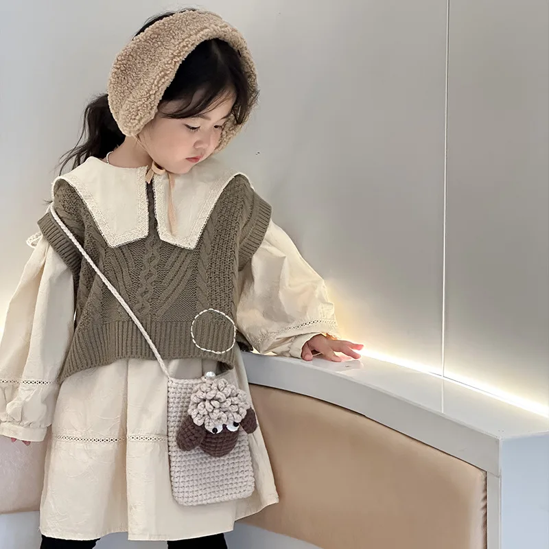 Fall/winter New Children's Bag Cute Girls Wool Hand-woven Crossbody Bag Baby Go Out Mini Phone Bag