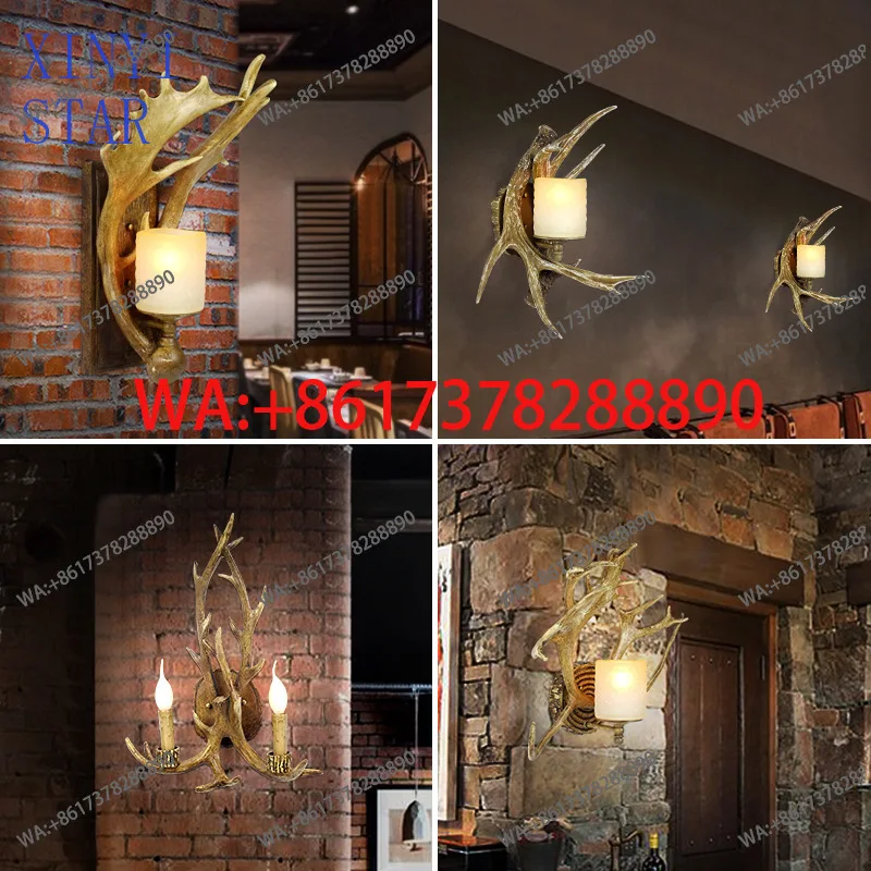 Retro antler wall lamp creative living room dining room background wall decoration antler wall lamp