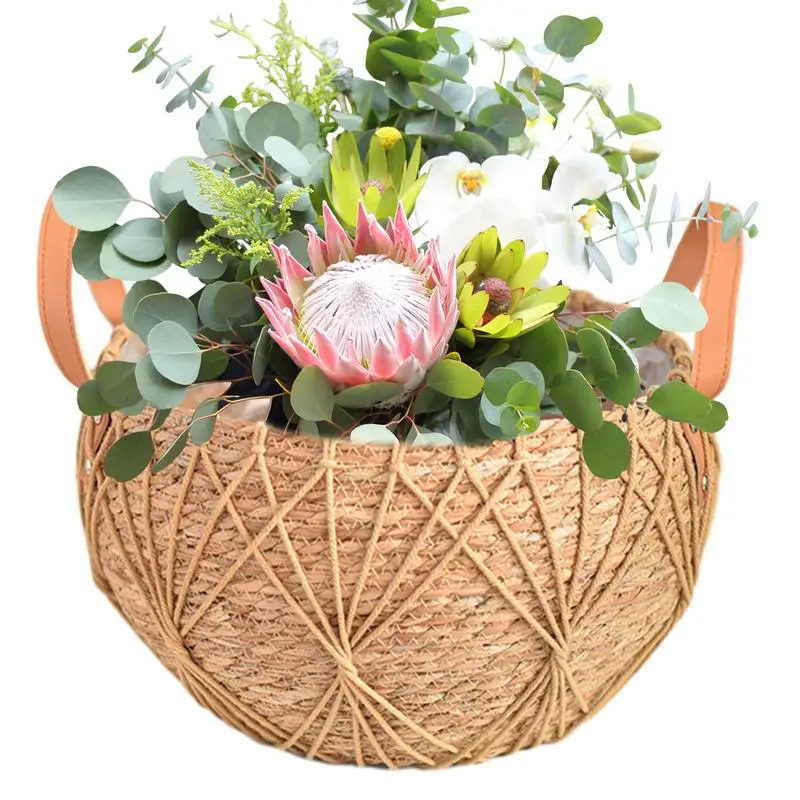 

Rattan straw flowerpots Organizer Folding Rattan Seagrass Storage Basket Laundry Woven Basket Plant Flower Pot For Home Garden