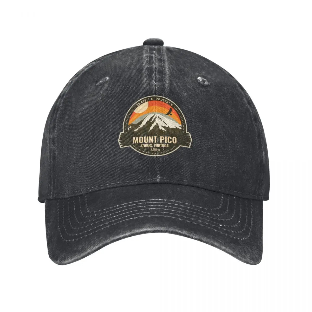 Mount Pico volcano Ilha do Pico Azores Portugal Volcano Retro Vintage Badge Baseball Cap fishing hat Caps Male Women's