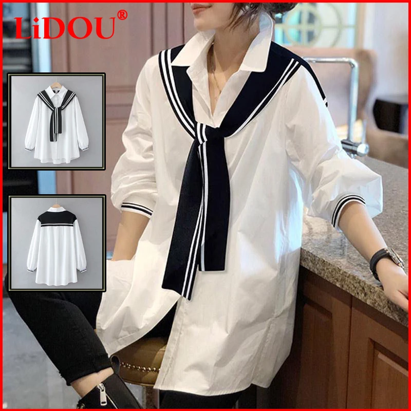 Camisa larga de moda coreana para mujer, Tops informales de primavera para mujer, blusa básica con una sola botonadura, estilo pijo Vintage, camisa