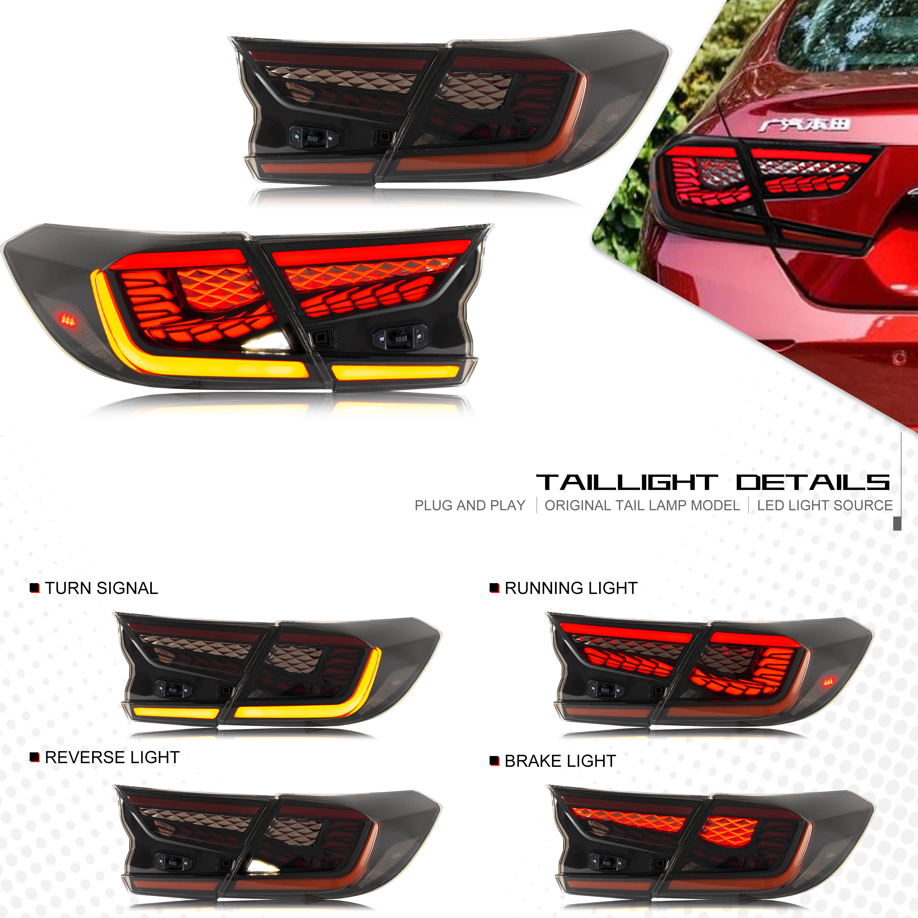 LED Tail Lights for Honda Accord 10th Gen 2018 2019 2020 2021 2022 Sequential Indicator Start-up Animation Rear Lamps