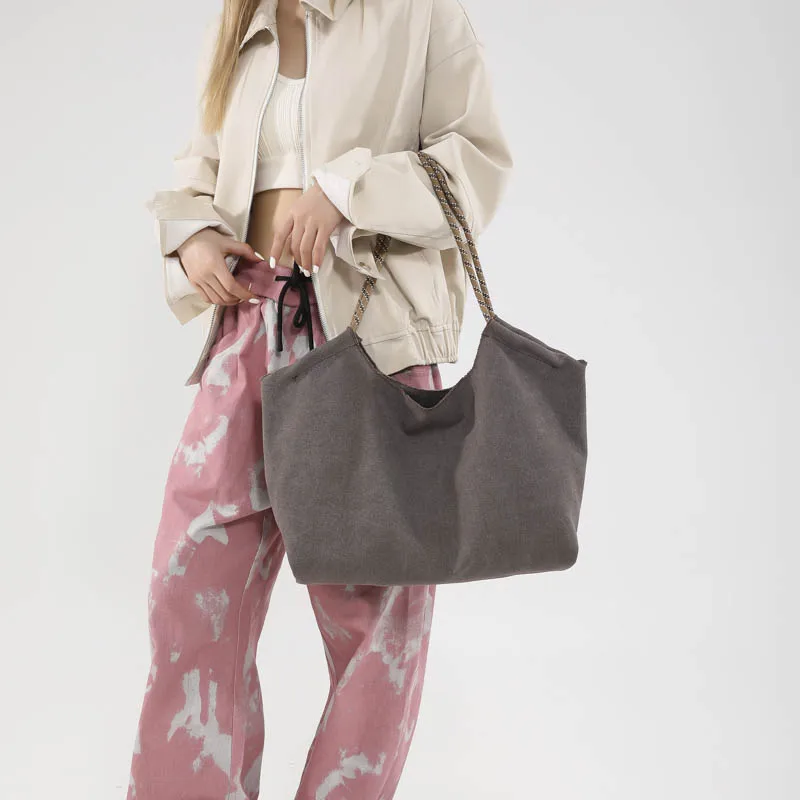 

Minimalist Lazy Style Canvas Tote Bag 2025 New Open Simple Shopping Bag Mommy Bag Single Shoulder Armpit Bag for Women
