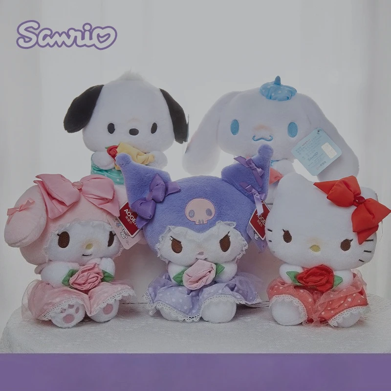 

20 см Sanrio новая куломи Hello Kitty, кукла Love Roses Cat, плюшевая игрушка для девочек, подушка для домашнего декора, милые мультяшные подарки на день рождения для девочек