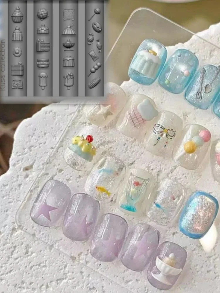 

1 Pc Original Silicone Nail Mold Cute Summer Dream Juice Cup Straw Milk Tea Cream DIY Drink Cup 3D Emplate Nail Mold