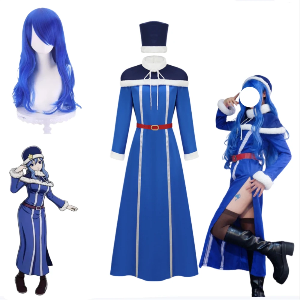 

Fairy Tail Juvia Lockser Cosplay Costume Adult Women Blue Dress Hat Halloween Anime Convention Role Play Carnival Party Outfit