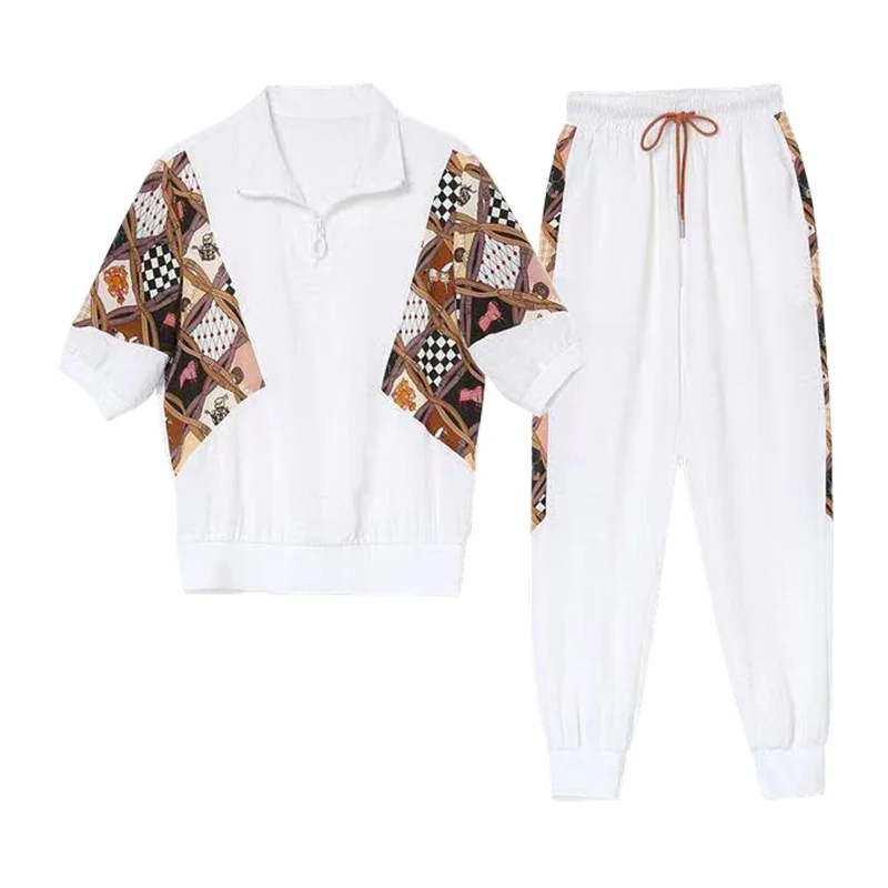 Women\'s Large Tracksuit Fashion Suit Summer New Leisure Plus Size Clothing Crop Top And Pencil Pants  2 Two Piece Sets For Women