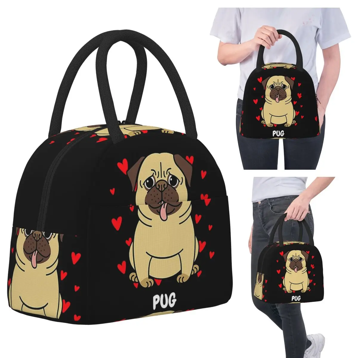 

Pug Dad Lunch Bags Insulated Bento Box Waterproof Lunch Tote Resuable Picnic Bags Cooler Bag for Woman Kids Work