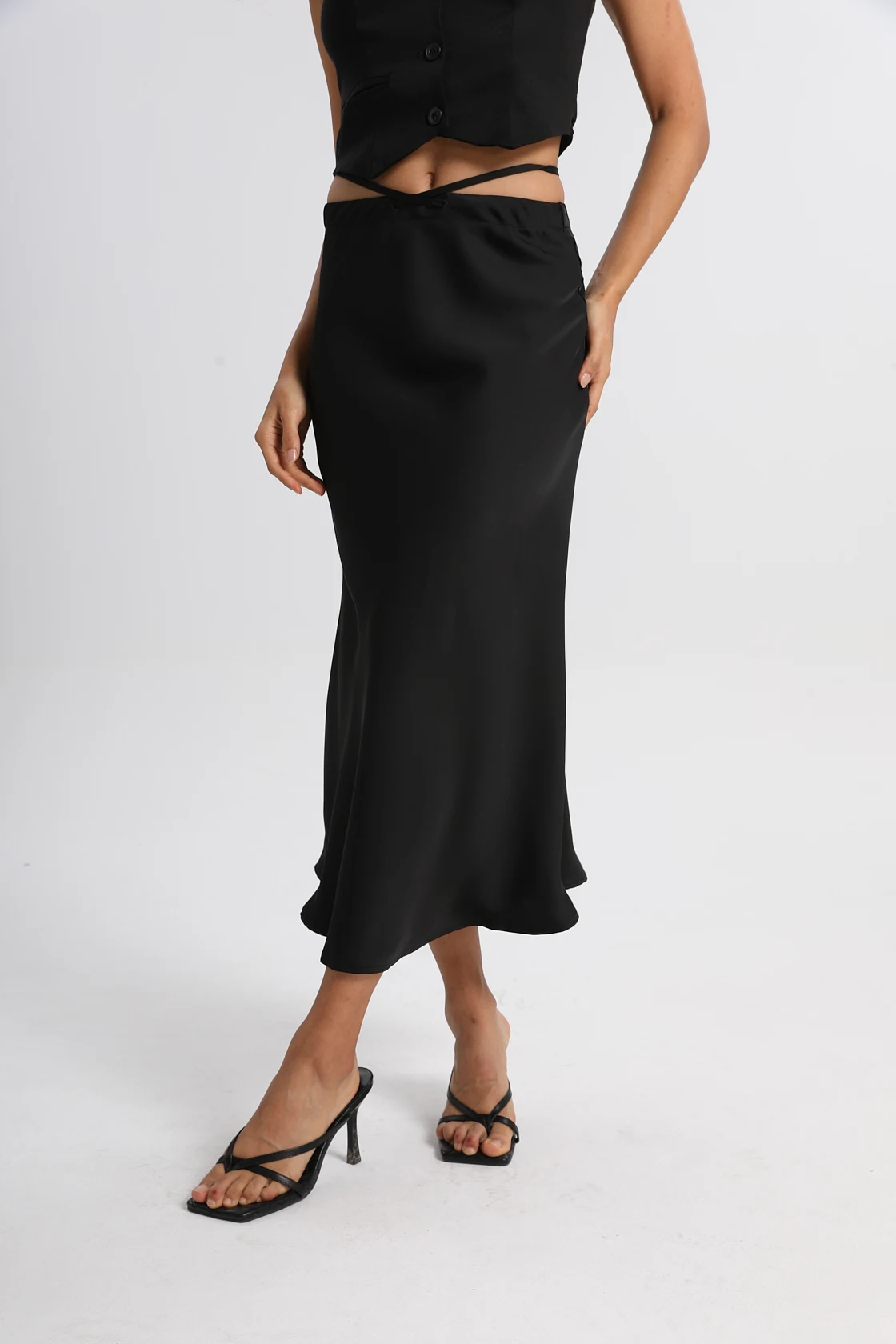 

JHJN Waist Elegant Long Skirts For Women Fashion Summer Midi Skirt Office Women's Skirts 2025 Black Satin Skirt Woman High