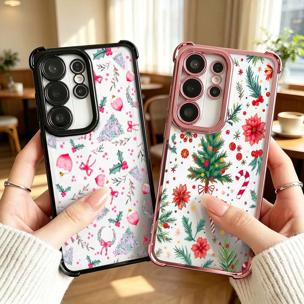 Simple Christmas Tree Pattern For Samsung Galaxy S26 S25 S24 S23 S22 Ultra FE Plus Electroplating Anti Fall Phone Case Cover