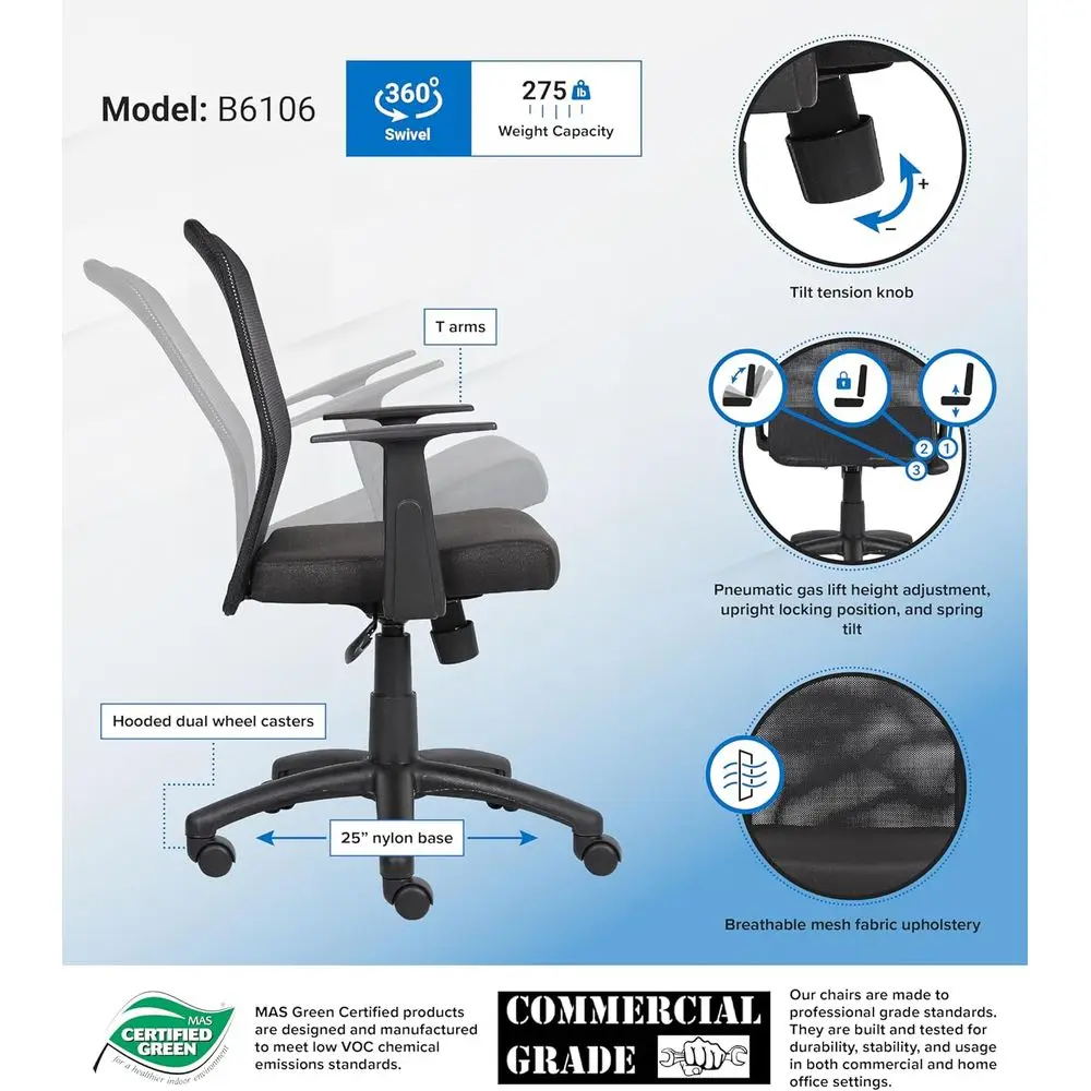 Office Products B6106 Budget Mesh Task Chair with Arms in Black