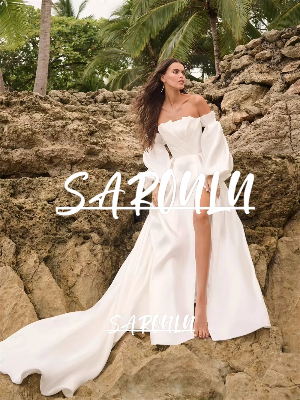

Chic Simple Satin Wedding Dress for Brides 2025, Court Train Customized Modern Bride Dresses, Long Destination Bridal Gown
