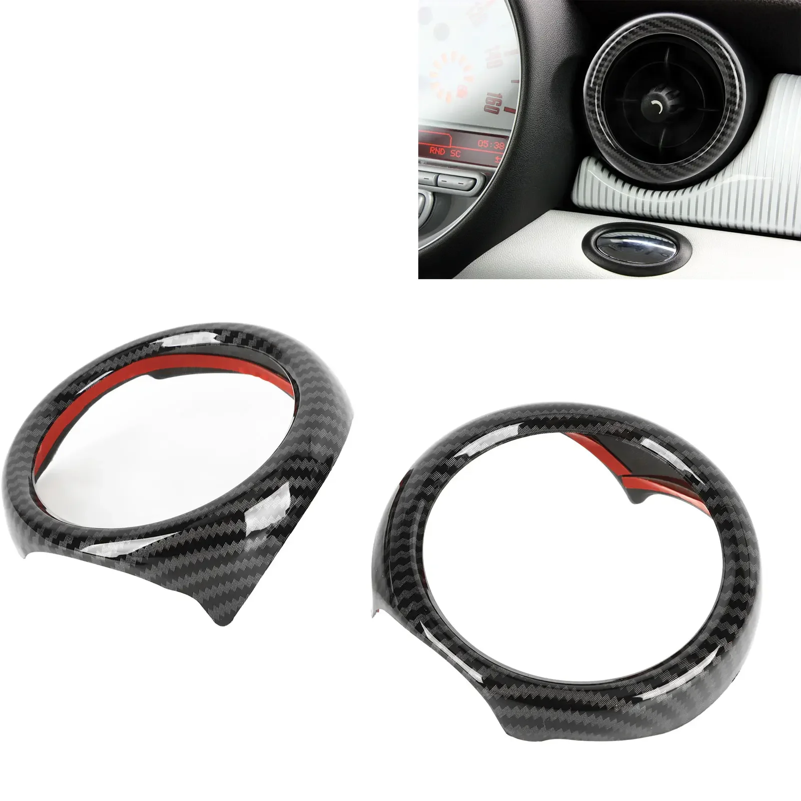 2Pcs Car Air Vent Outlet Air Condition Trims Cover Ring Carbon Fiber Look Fit For Mini Cooper R54 R56 Clubman R55 Crossover R60