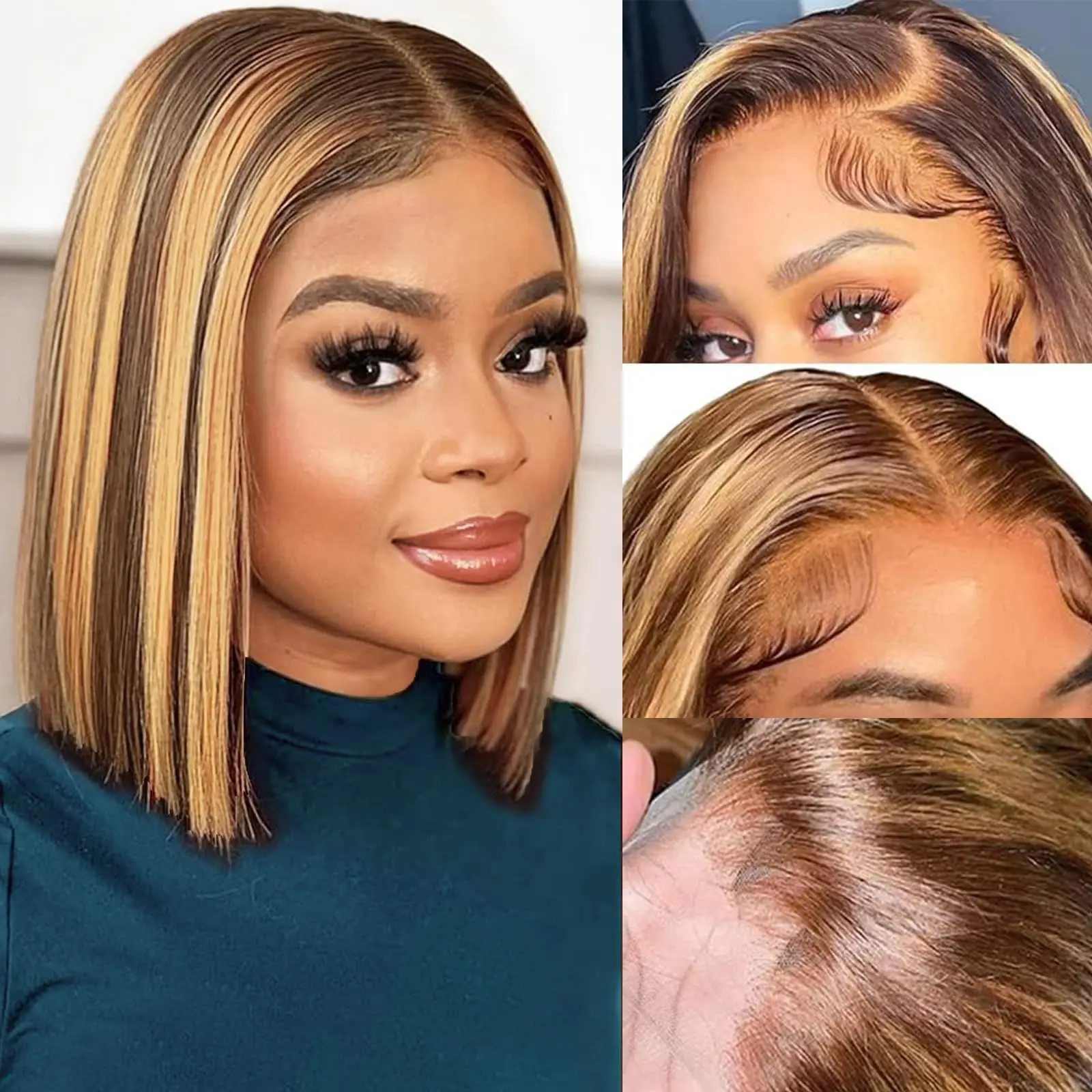 Short Bob Bone Straight 13X4 Lace Frontal Wigs 200 Density Brazilian Remy Preplucked Bob Lace Front Wig Human Hair For Women