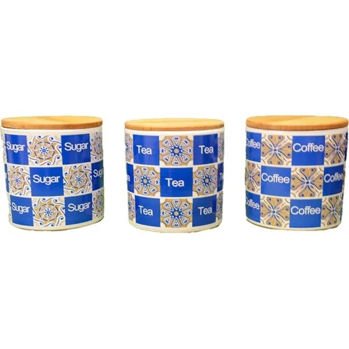 Keramika Passion Ceramic Ethnic Cobalt 3'lü Storage Container 12 Cm.