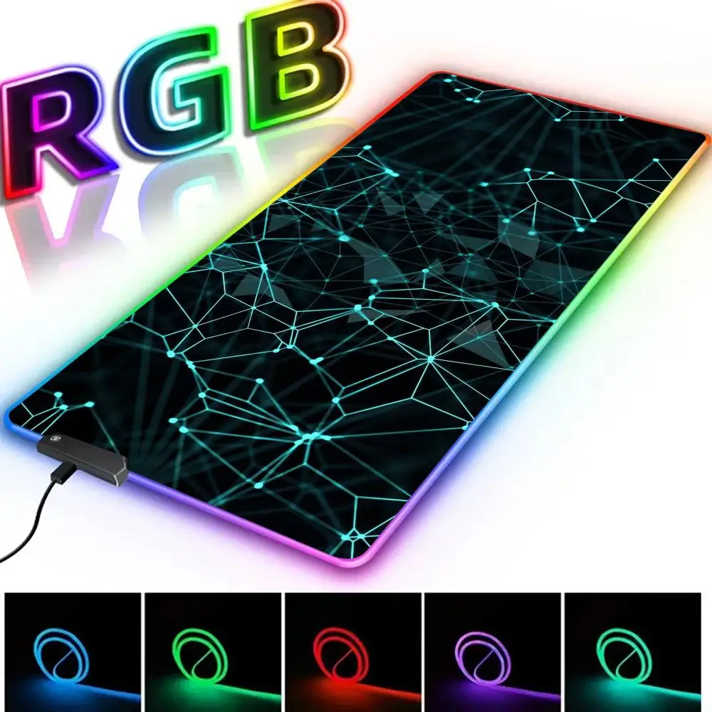 RGB Hexagon Mousepads Geometry Mousepad Large Gaming Desk Mat Luminous Mouse Pad LED Colorful Mouse Mat Backlit Keyboard Mats