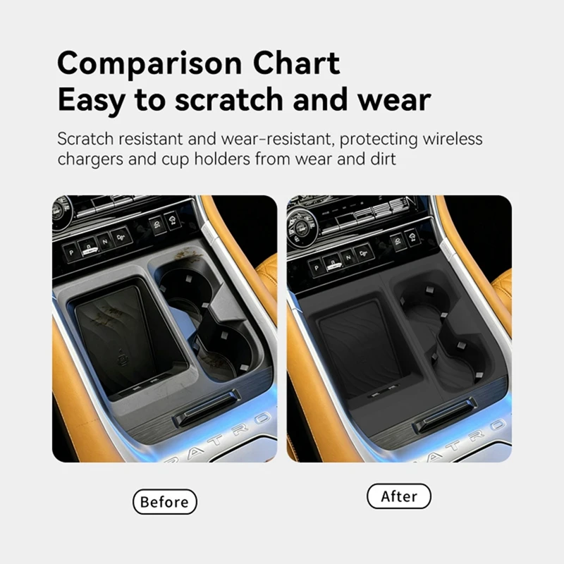 DT39 Silicone Wireless Charging Pad Cup Holder Insert Set for Nissan Patrol Y63 for Armada 2025 2026 Interior Accessories Black