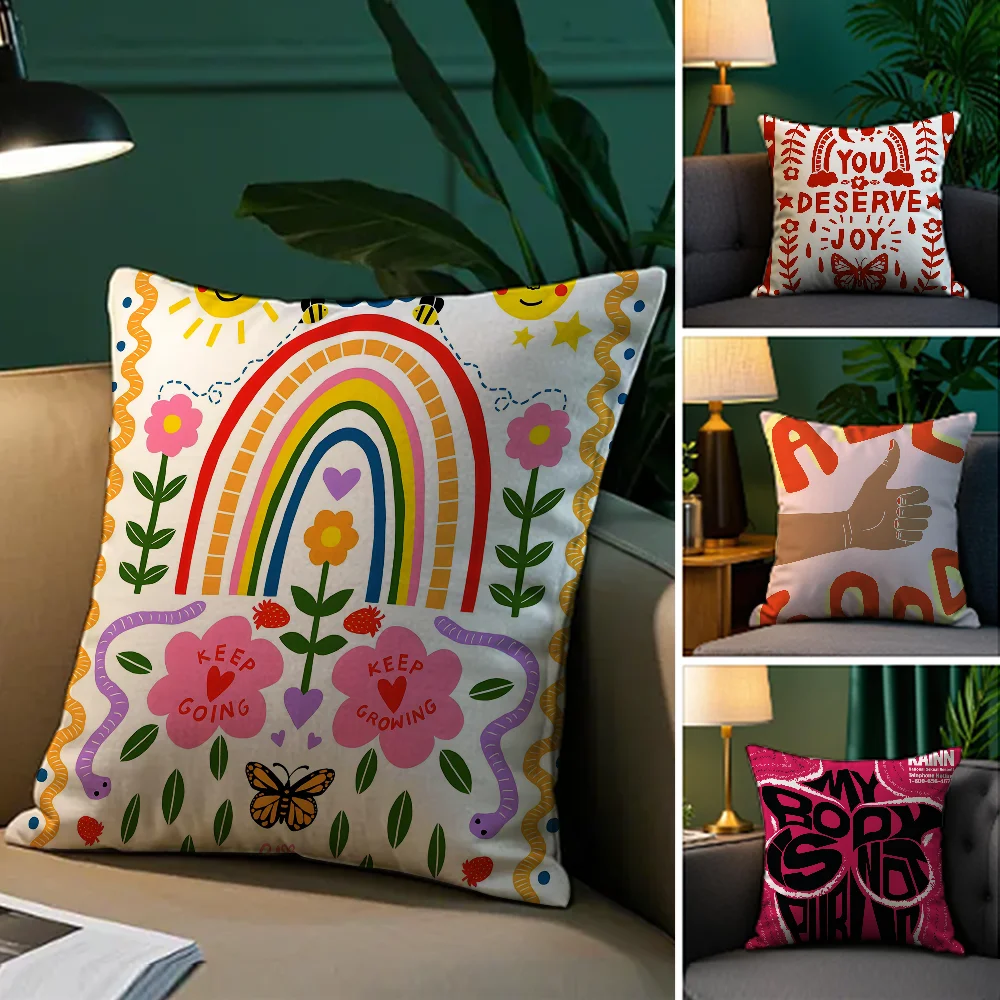 

Feminist Color Letter Art Woman Good Pillow Case Cozy Plush Pillow Cover Double Side Printed – Home Gift for Bedroom Decor