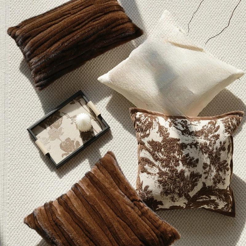 30X50/45X45CM Brown plush Throw Pillow Cover Light luxury Leather Waist Cushion Cover Decor Home Decorative Pillowcase