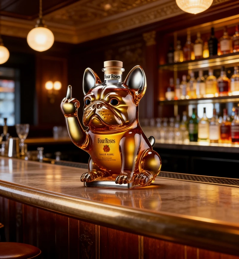 Novelty Frenchie Dog Whiskey Decanter Unique Pet Themed Glass Bottle for Home Bar