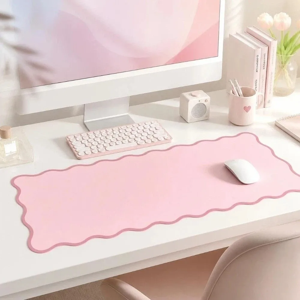 Minimalist PU Leather Desk Pad Non Slip Wave Edge Keyboard Mat Large Simple Table Mat Home Office