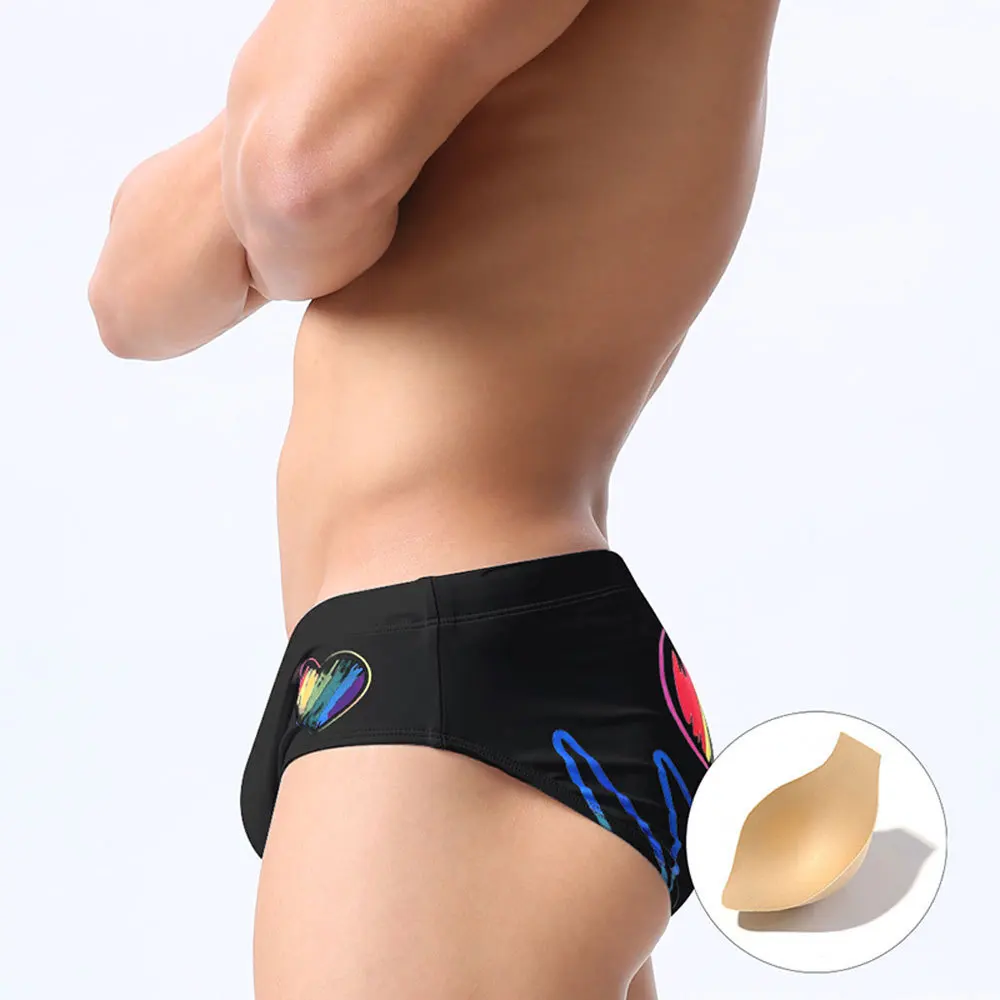 New foreign trade men's simple rainbow triangle swimming trunks with cup size sports low waist quick-drying triangle menUXH367-1