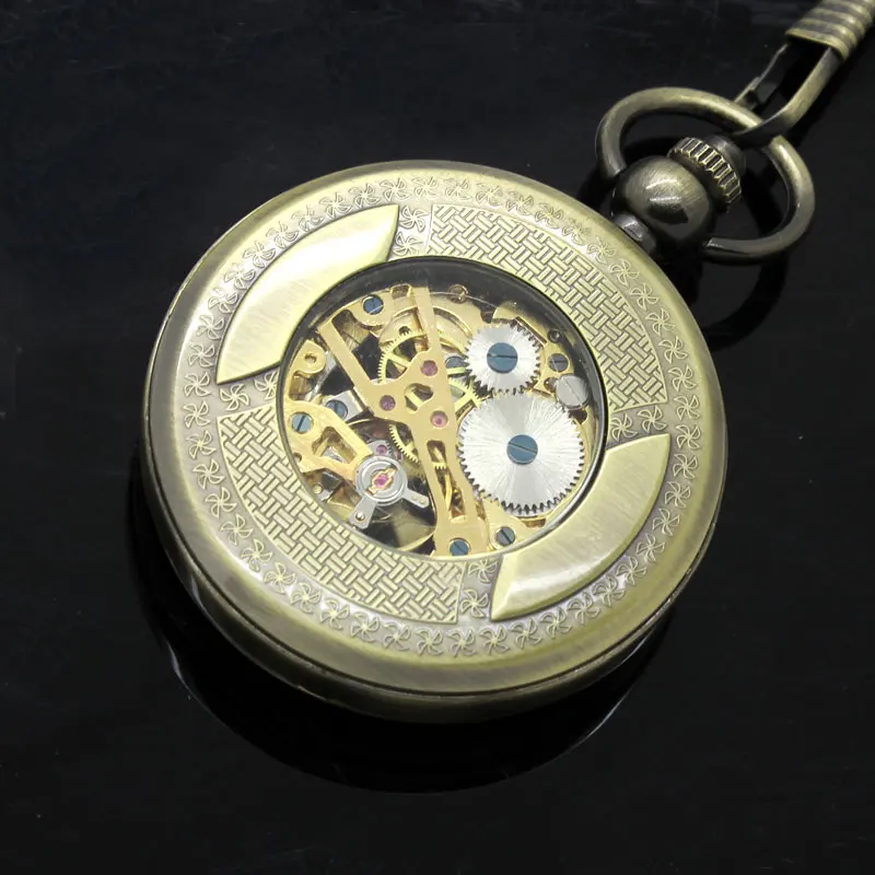 Orologio da tasca meccanico luminoso di lusso bronzo ruota cava avvolgimento a mano tasca Steampunk catena appesa orologio antico migliori regali