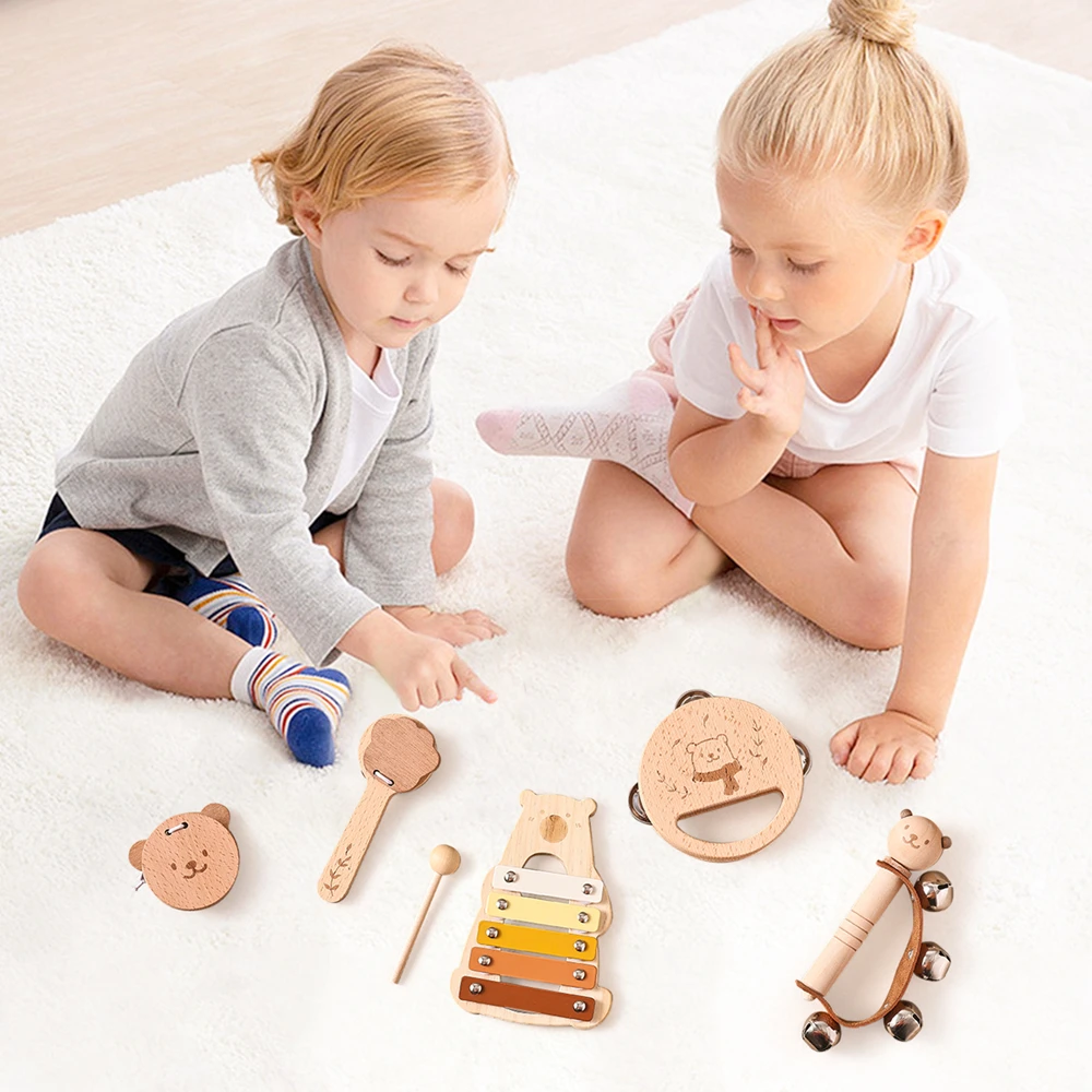 Baby 1-3 Year Musical Instruments Toys Wooden Montessori Musical Game Interactive Toy Cartoon Bear Toddler Educational Toy Gifts