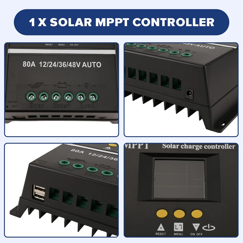 

80A MPPT/PWM 12 В/24 В/36 В/48 В контроллер заряда солнечной батареи автоматический контроллер инструменты с ЖК-дисплеем и двойным USB