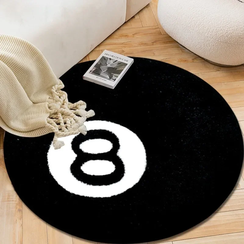 Simulated Billiards 8 Ball Carpet Round Cashmere Soft Chair Mat Anti-slip Bath Floor Mats Kids Bedroom Vintage Black Carpet Drop