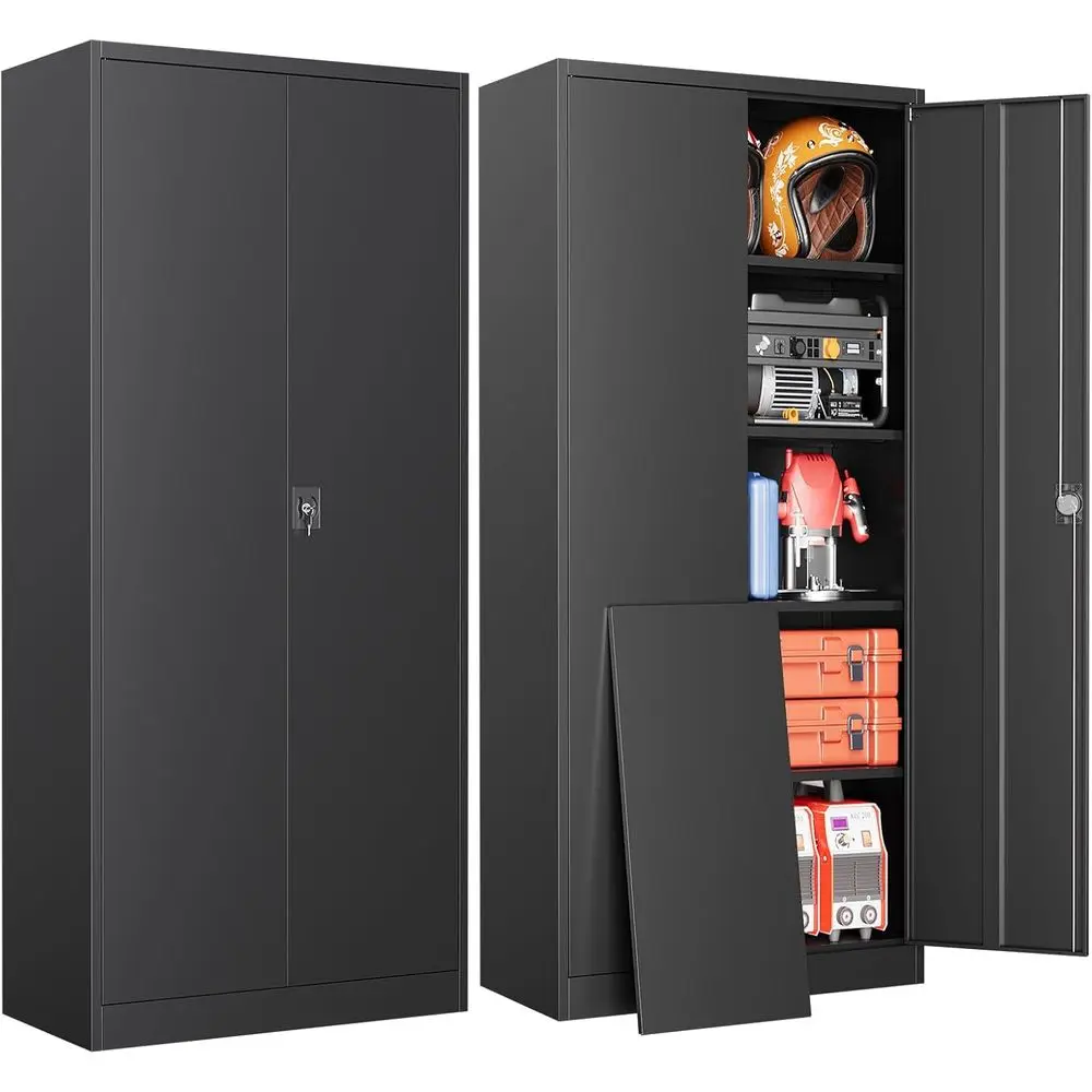 

72 Tall Steel Locking Garage Cabinet with 2 Doors and 4 Adjustable Shelves for Tool Storage