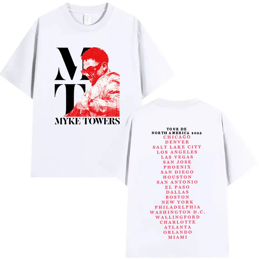 Rapper Myke Towers Tour 2024 Graphic T Shirt Men's Hip Hop Retro Cotton Short Sleeve T-shirts Gothic Clothing Oversized T-shirt