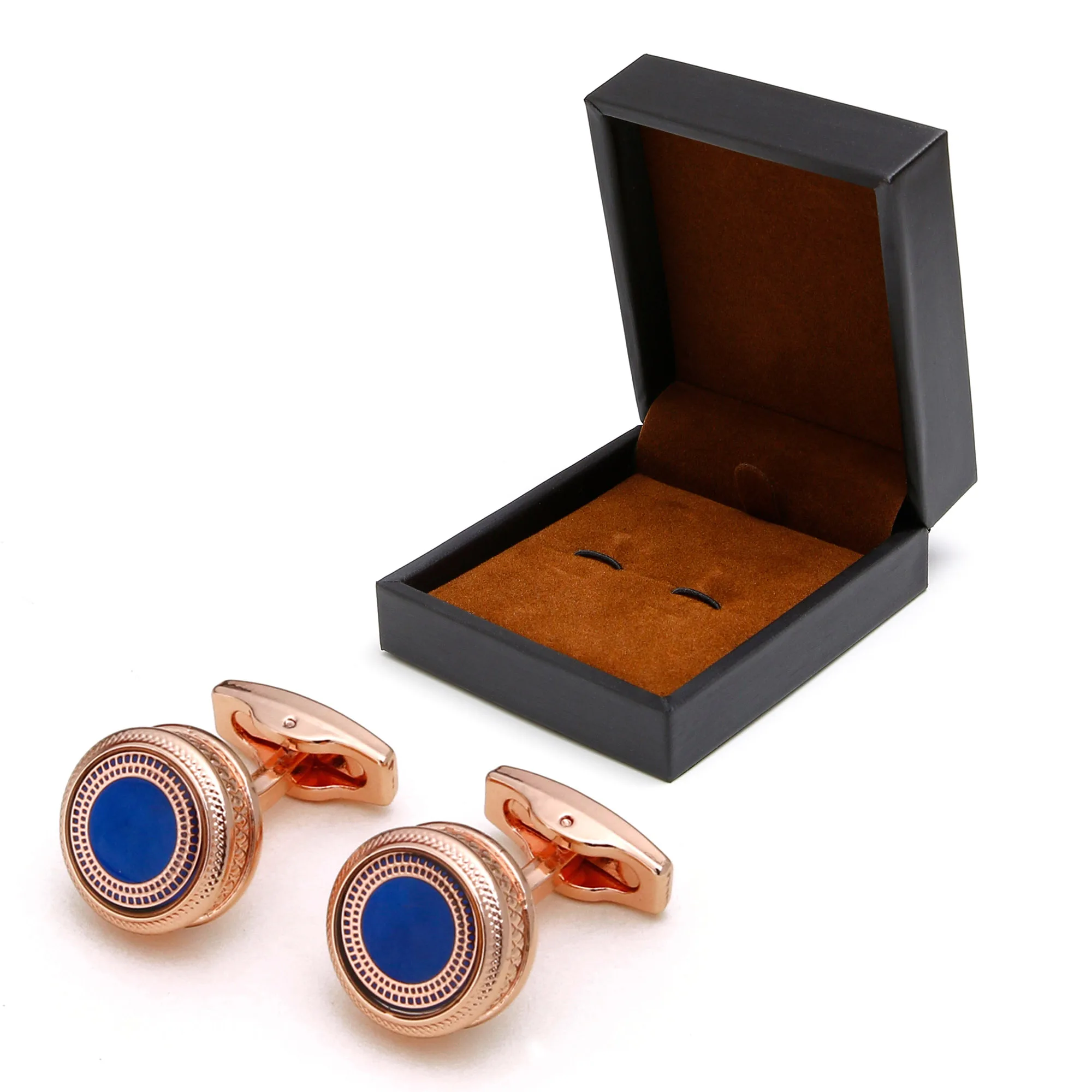 Cufflinks for Men TOMYE XK21S007 Cute Blue Background with Rose Gold Stripes Round Button Cuff Links Dress Shirts Jewelry