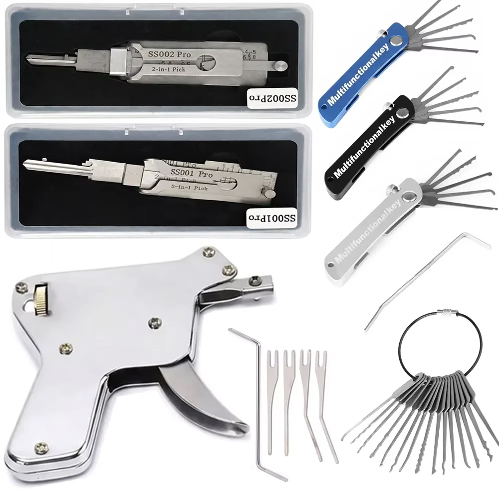 Multi‑type Professional Locksmith Unlocking Tools,SS001/SS002 Pro Pick Decoder,Auto Lock Pick Gun,Folding Lock Pick Complete Kit