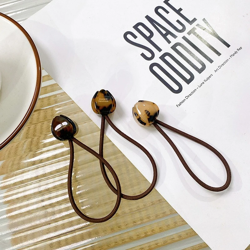 レトロなチューリップの花のつぼみヘアループ、上品なゴールドラベルのゴムバンド、ヘアタイ、ロープ、ハイポニーテール、女性用ヘアアクセサリー