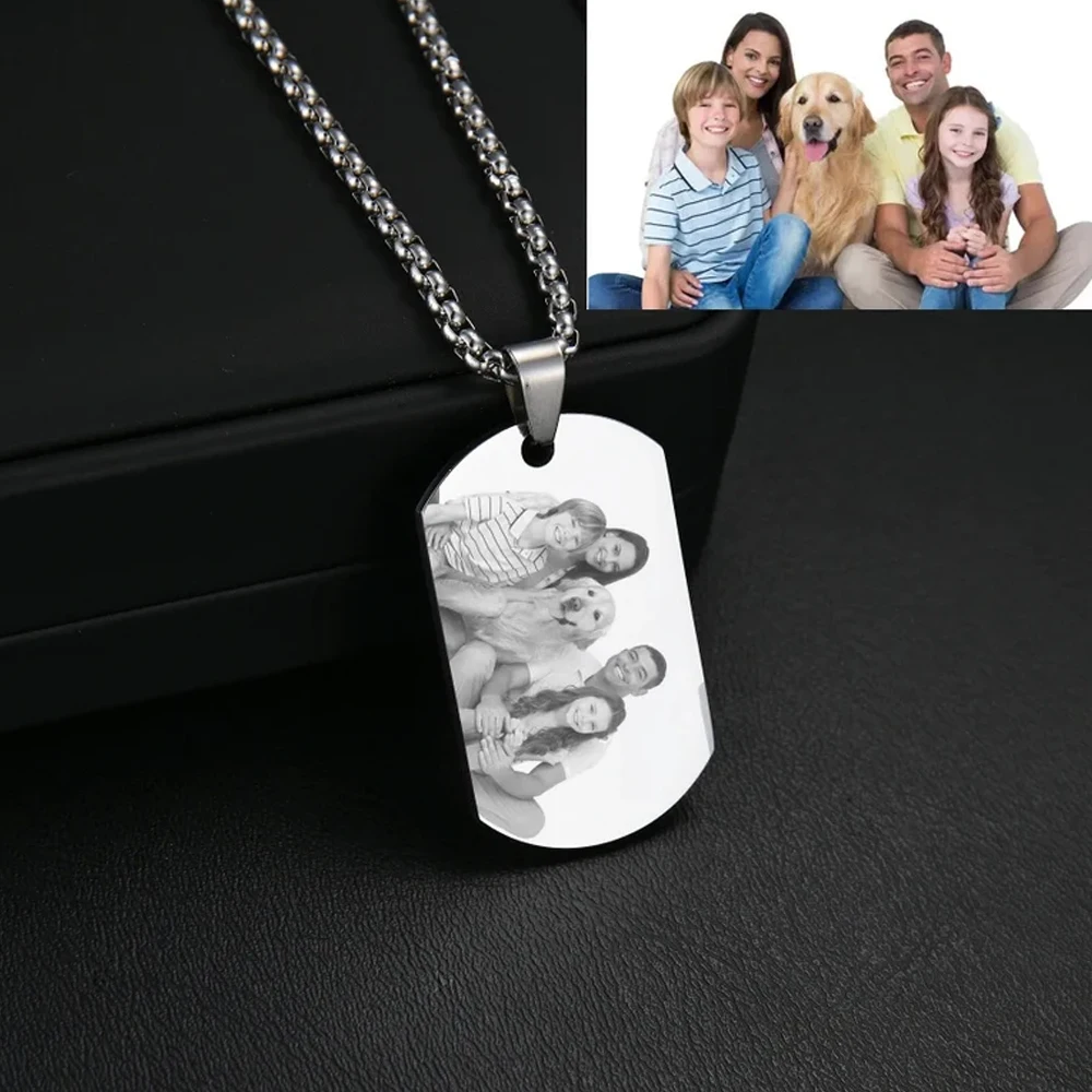 Customized Photo Necklace Laser Engraved Photos Text Pendant Stainless Steel Jewelry Personalized couple Family Christmas Gifts