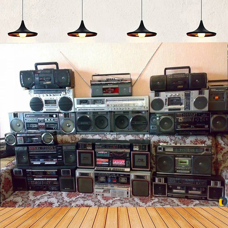 Fondo de Radio Vintage, Estilo Años 80 y 90, Amplificador Antiguo, Música DJ, Altavoz de Audio Antiguo, Fondo de Discoteca Hip-Hop