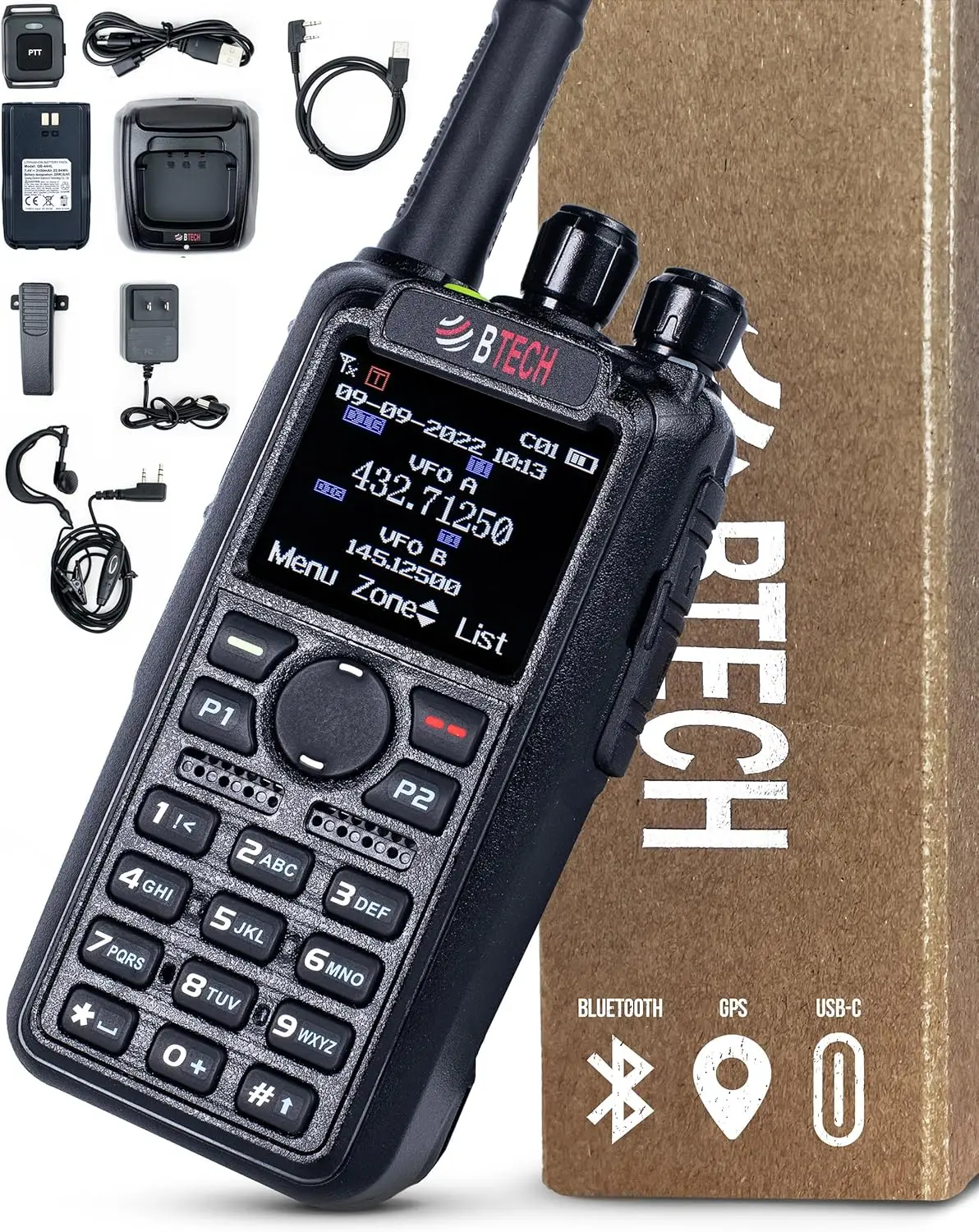 DMR-6X2 PRO DMR & Analog Two-Way Radio (Bluetooth + GPS) USB-C Battery – 7W VHF/UHF (136-174MHz & 400-480MHz)