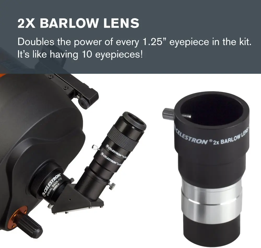 Celestron 1.25β 14 Piece Telescope Accessory Set Plossl Telescope Eyepiece Barlow Lens Colored Filters Moon Filter #94303