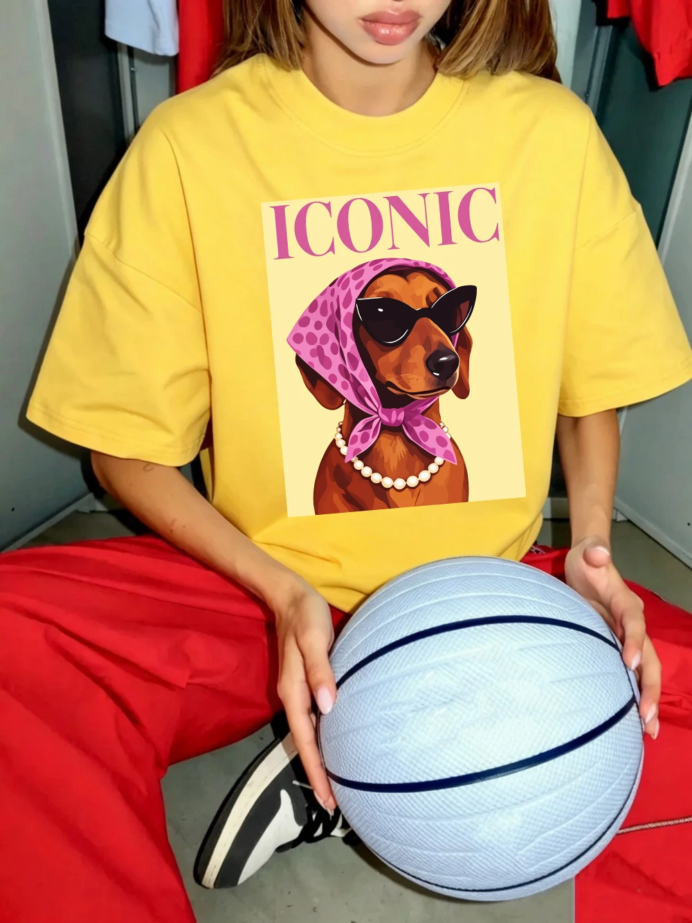 Ikonische Dackel-Prints, Baumwoll-T-Shirts für Damen, Sommer-Kurzarm-T-Shirts, O-Ausschnitt, weiche, übergroße Oberteile, einfache, bequeme Kleidung – Detail 20
