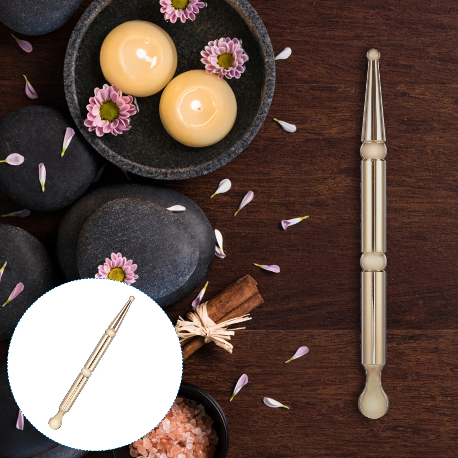 

Manual Acupressure Pen with Dual Heads Brass Acupoint Massager for Pain Relief Deep Tissue Therapy Massage Rod Stick