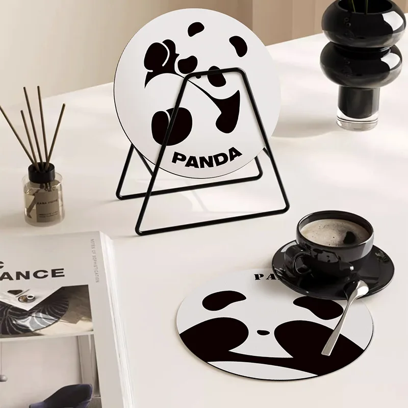 

Cute Panda Coasters Waterproof Oil-free Washable Heat Insulation Soft Mats Table Mat Creative Round Non-slip Dinner Plate Cups