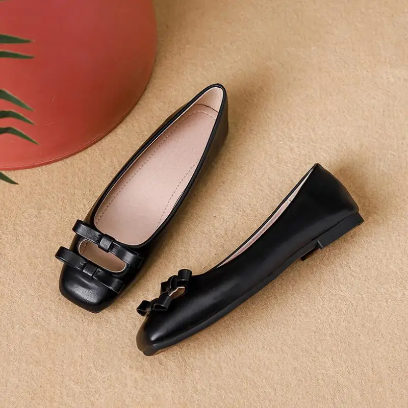 Summer New Loafers Women Flat Heel Shoes Fashion Hollow Out Shallow Ladies Design Bow Square Toe Grandma Soft Shoes Ballerina image 4