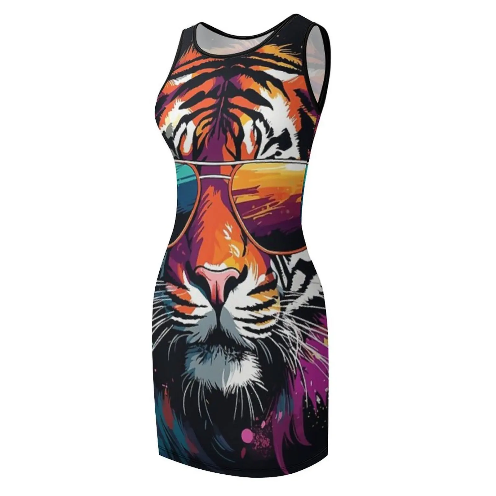 نمر ملون مع نظارات شمسية 03 فستان صيفي بدون أكمام فساتين فستان فاخر لفستان عيد ميلاد المرأة فستان سهرة