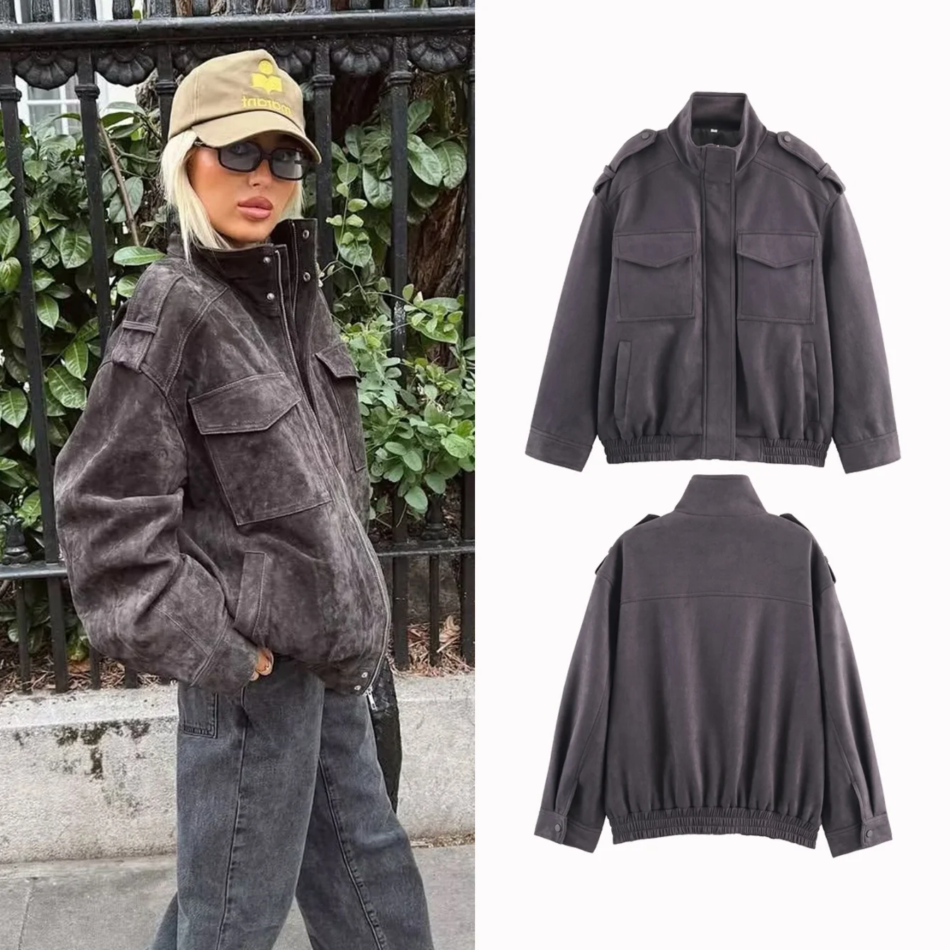 

Women Suede Jacket Coat Autumn Winter Fashion Long Sleeve Zipper Loose Coat Female Retro Casual Jacket Streetwear