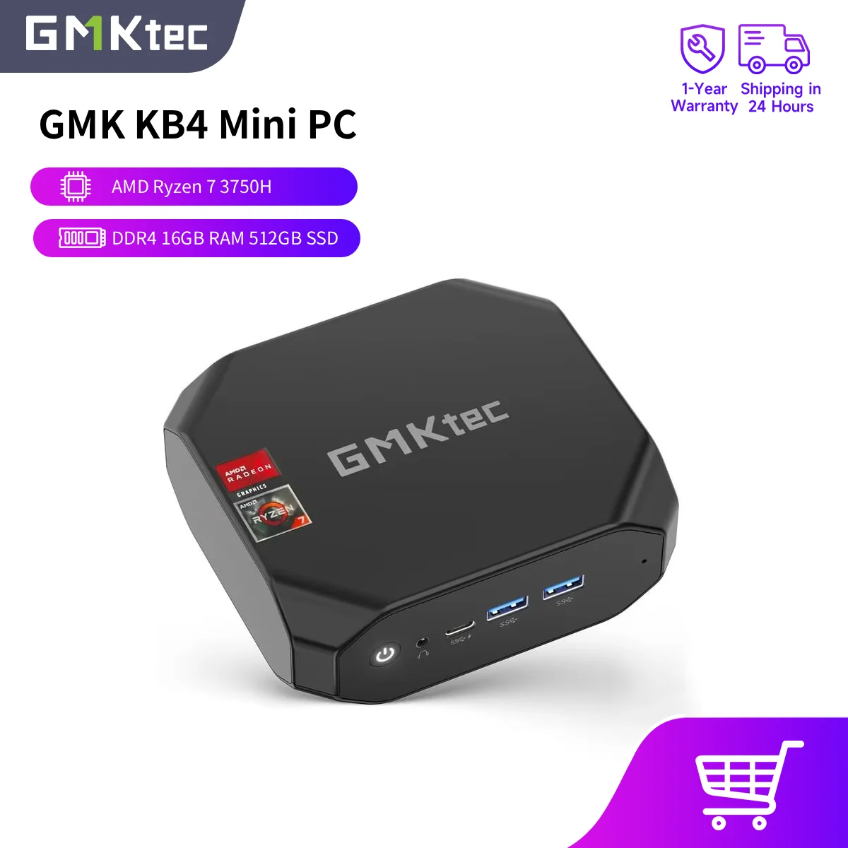 GMKtec NucBox KB4 AMD Ryzen 7 3750H DDR4 16GB RAM 512GB ROM มินิพีซี Windows 11 Pro Wi-Fi 5 BT4.2 คอมพิวเตอร์ตั้งโต๊ะขนาดเล็ก NVMe M.2