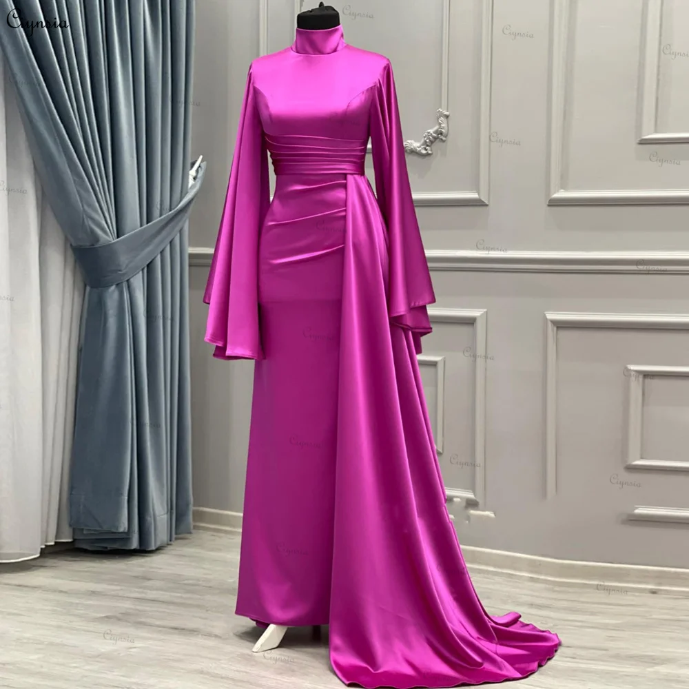 

Ciynsia Islamic Abendkleider Fushcia Muslim Evening Dresses Mermaid Dubai Kaftan Arabic Long Sleeve Formal Dress Vestido De Gala