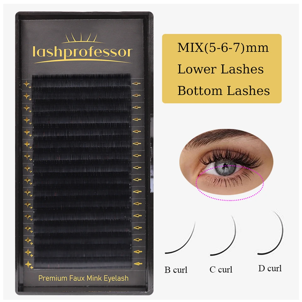 Lashprofessor extensiones de pestañas inferiores mezcla 5 6 7mm debajo de las pestañas cortas naturales B/C/D Curl Flase pestañas Maquillaje Cilios