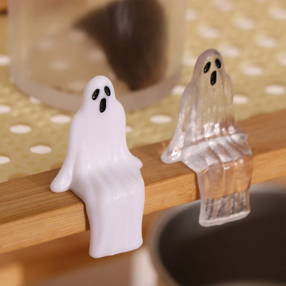 20pcs Sitting Pose Halloween Ghost Decoration Cute Mini Joy Garden Ghost Ornament Transparent Creative Ghost Statue Decorations